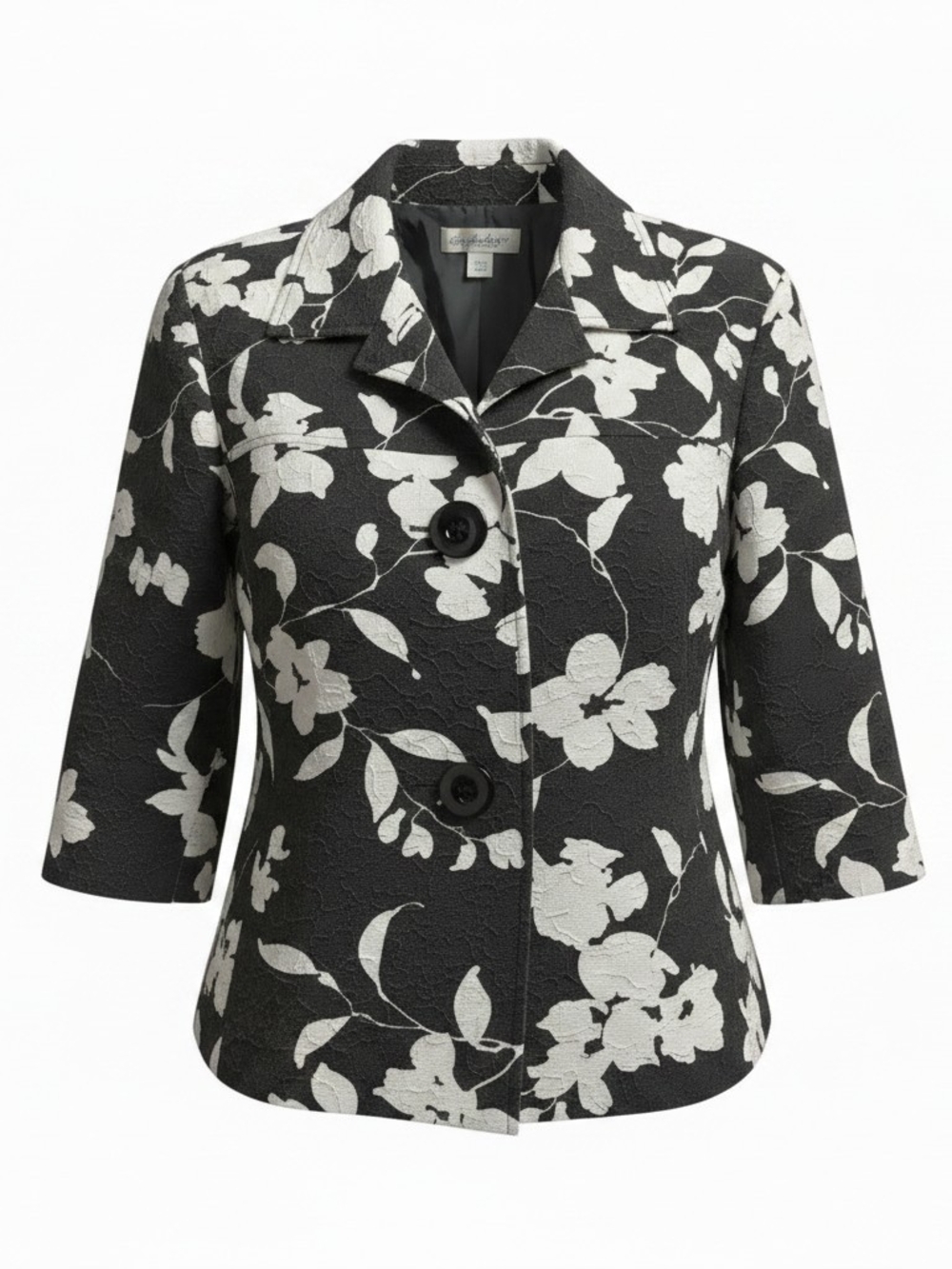 COLDWATER CREEK | Black White Floral Blazer Jacket Cotton Textured Mod Art | 12